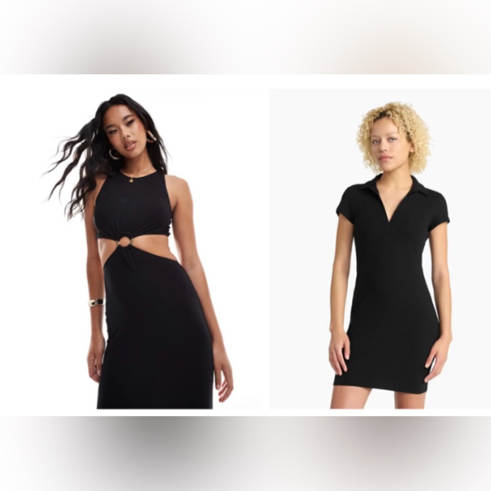 Black Cutout Mini Dress + Free Black ribbed polo mini dress. Small NWOT
